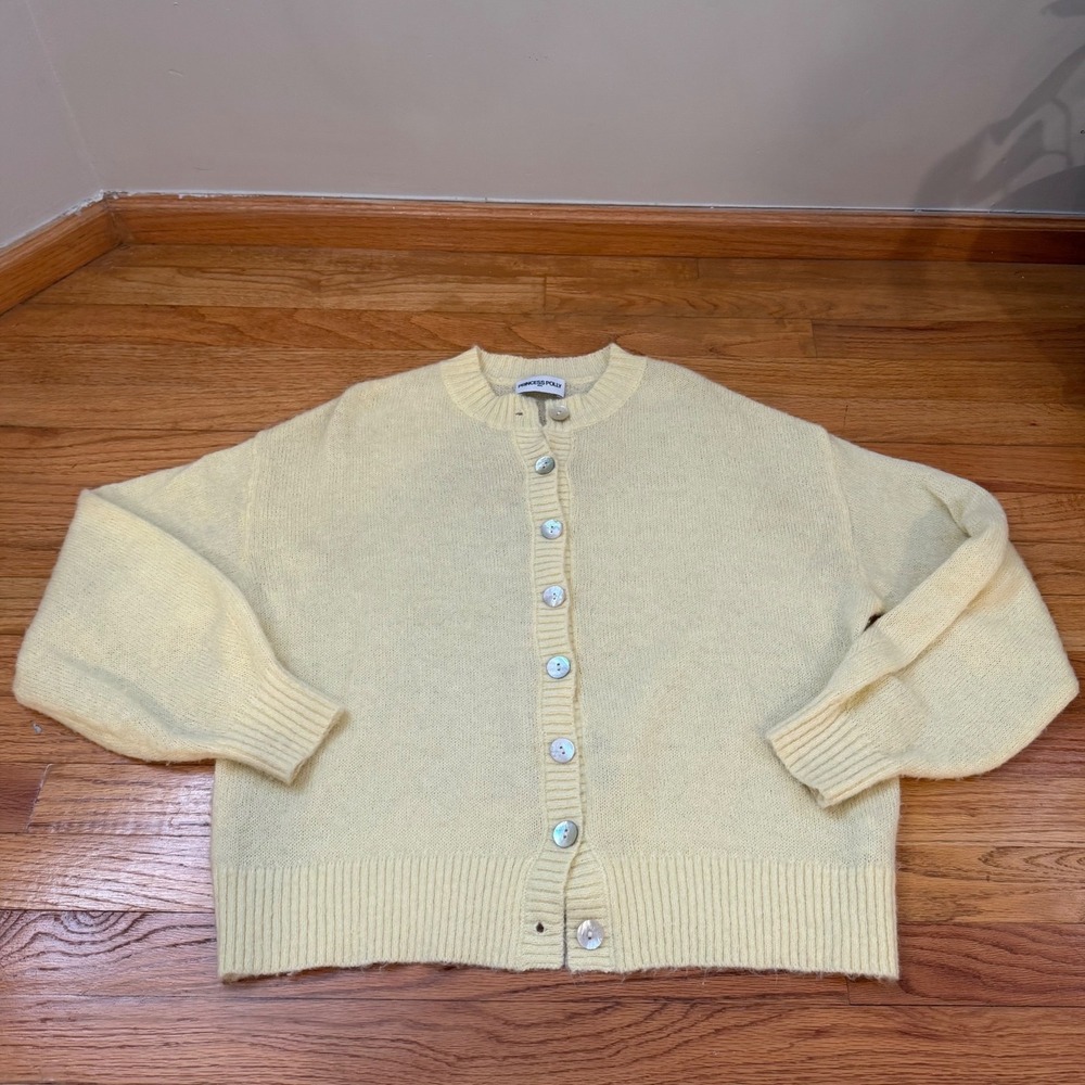 Princess Polly Women Yellow Knit Button Front Cardigan Sweater M/L Relaxed Fit
